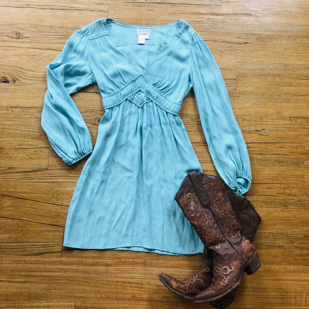 Tiffany Blue/Brown Dotted Pull-On Dress